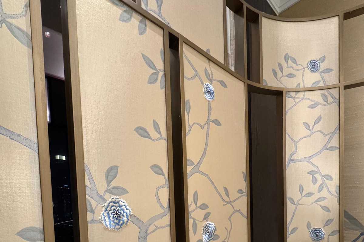 Hand embroidered chinoiserie panels